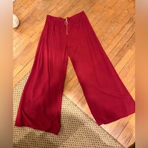 Guess Red Wide Leg Pants with Zipper Detail. Size Large